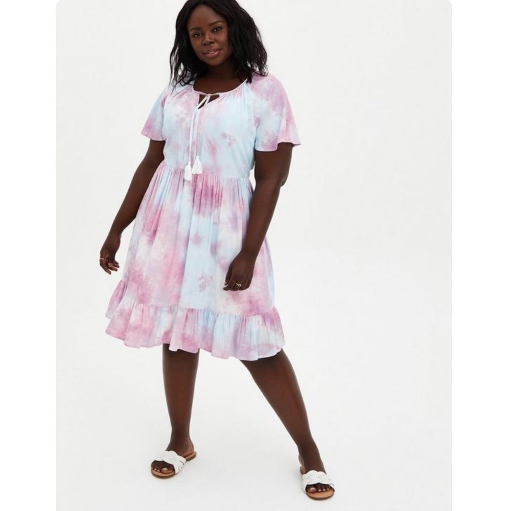 NWT Torrid Mutli Tie-Dye Crosshatch Tiered Babydoll Dress Size Womens 1X